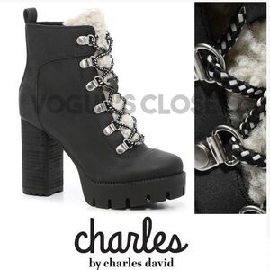 CHARLES BY CHARLES DAVID WEARY FAUX NUBUCK AND FAUX-FUR PLATFORM ANKLE BOOT